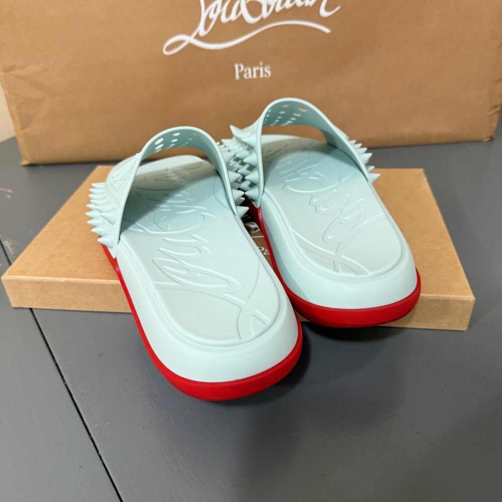 Christian Louboutin 1240945 Take It Easy Iceberg Blue Rubber Slide Sandal, 44 - Picture 4 of 15